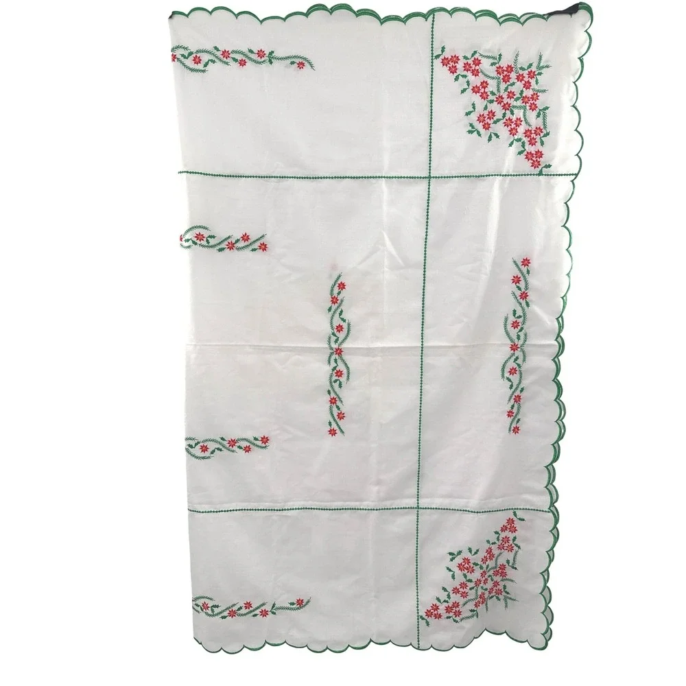 Tablecloth Placemat Napkin Coaster Poinsettia Christmas Embroidered Scallop